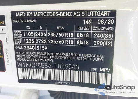2020 Mercedes-Benz Glc 300 4Matic из США, поврежденный, VIN W1N0G8EB6LF855543